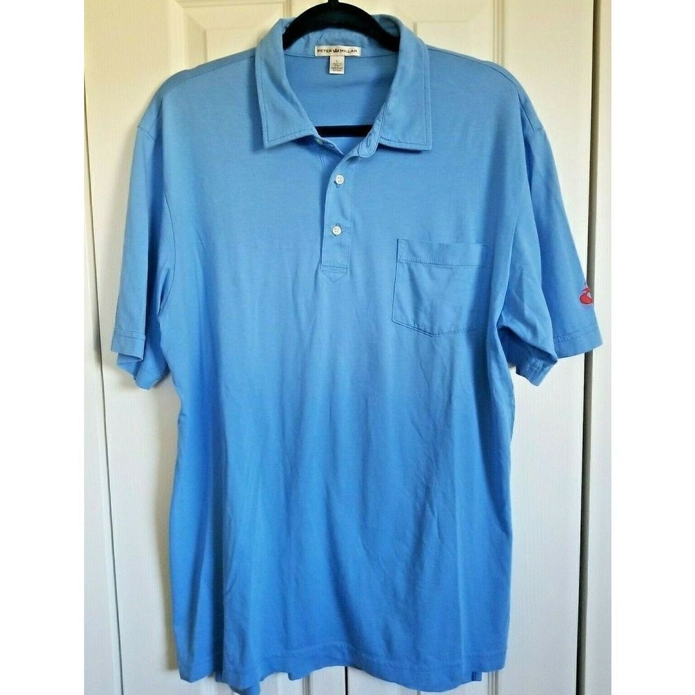 Peter Millar Men's Large‎ Blue Performance Polo Golf Shirt Casual Stretch L